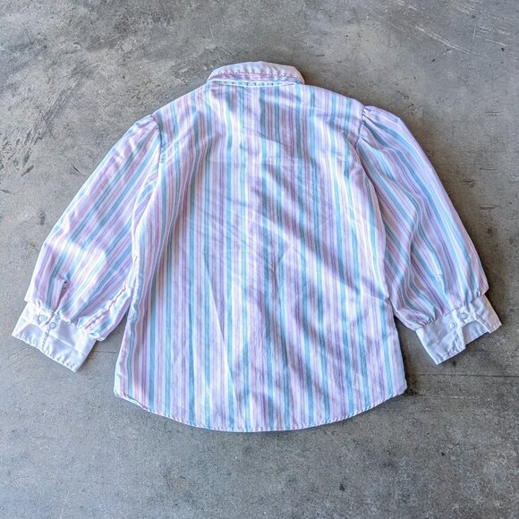 Vintage Blue Pink Purple Striped Peter Pan Collar Button Front Shirt - Picture 9 of 9